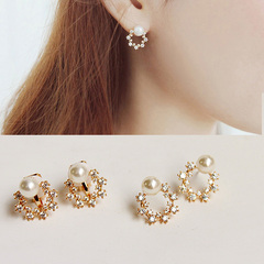 Shanzi Korea 925 Silver Pearl Garland zircon earrings ear ear clip non pierced earrings-Stud female allergy