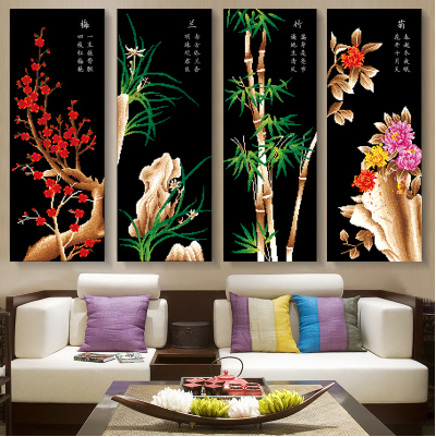 新款5D钻石绣梅兰竹菊客厅十字绣四联画钻石画贴钻画砖石绣挂画