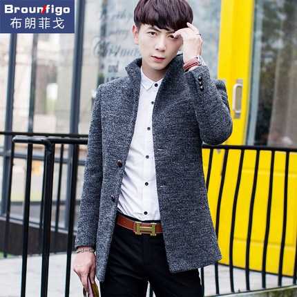 冬季韩版男士风衣修身呢大衣男毛呢大衣中长款