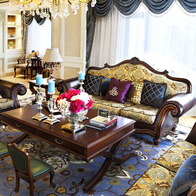 尚佰亿高仿亚振旗舰店款沙发卡利亚系列双面雕客厅真皮桃花心实木