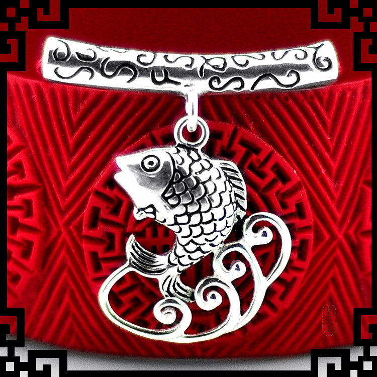 红绳项链手链脚链开运鲤鱼最大吊坠配件零件散件挂件S925纯银饰品