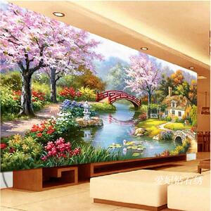 新款客厅魔方钻满贴全沾钻石画十字绣梦幻家园田园风景沙发背景