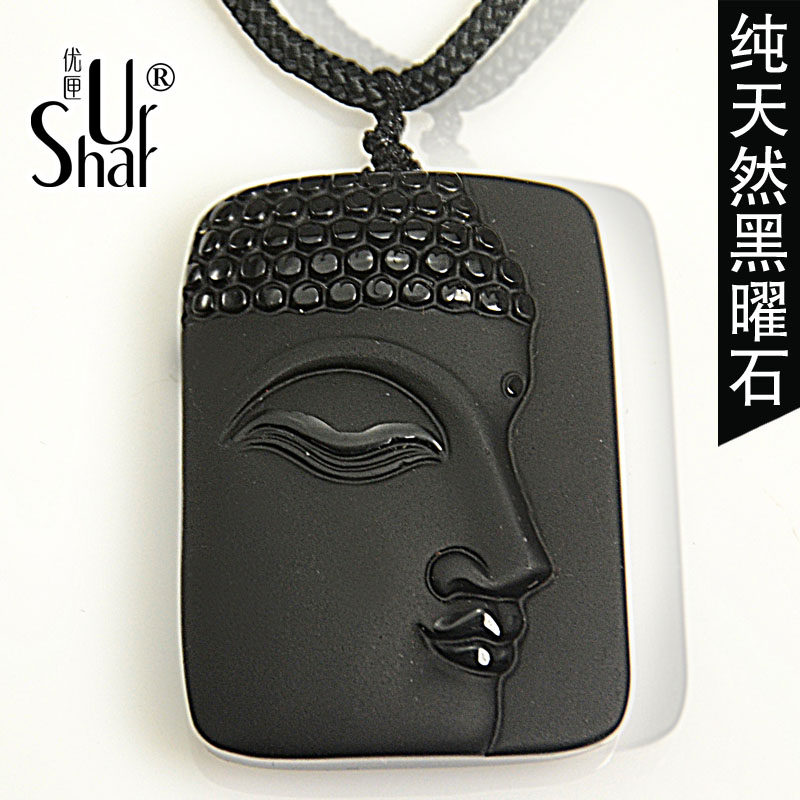天然黑曜石佛祖长短款编织项链