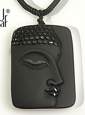 天然黑曜石佛祖长短款编织项链