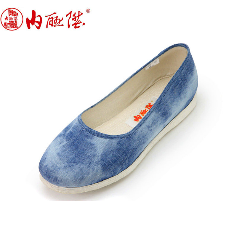 内联升女鞋老北京布鞋坤千层底海之蓝单鞋春季休闲手工制作8206a
