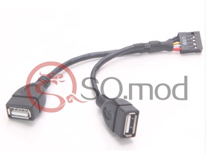 主板USB 9针(孔)转USB母座 双头 USB内置转接线黑色 粗蕊软线