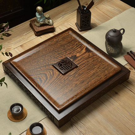 天然实木整块鸡翅木茶盘小号黑檀茶海家用简约花梨木茶台工厂批发