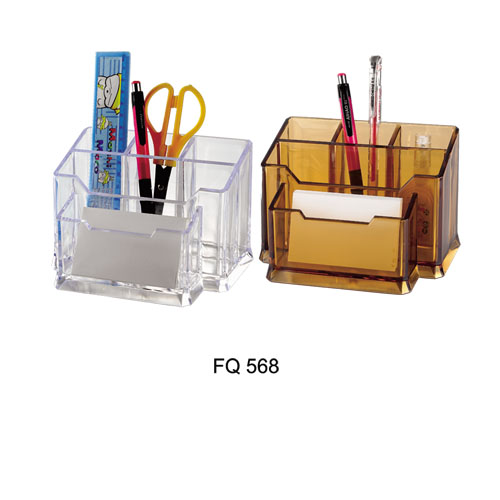 富强组合型笔筒FQ568 多功能办公笔座/笔筒/笔盒架 透明塑料笔槽