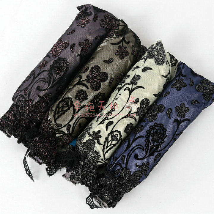 天堂纱影芦花双层植绒雕烫纱二折彩胶防紫外线防晒三折超轻遮阳伞