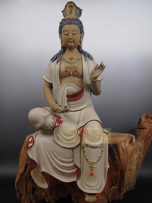 石湾公仔风水佛像自在观音工艺品