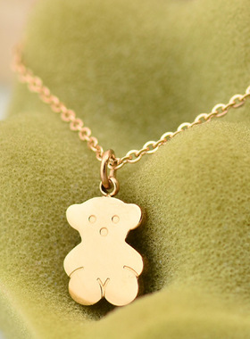 韩国流行可爱气质新款光面小熊项链玫瑰金短链颈链女学生礼物