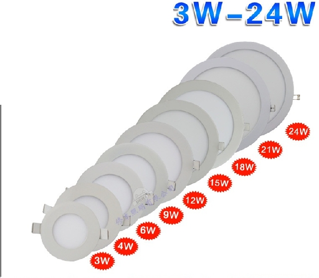 led园形面板灯吸顶式平板灯筒灯6w9w12w15w18w24w220v包邮