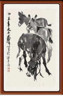 装饰画国画字画客厅书法宣纸群驴群鸡书画作品集黄胄三驴图赠装裱
