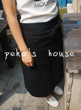 全棉纯色半身围裙定制LOGO韩版时尚咖啡店餐饮奶茶店工作厨房围兜