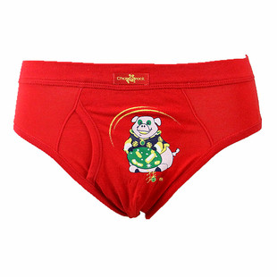 儿童本命年透气内裤 男学生中腰莱卡棉鸿运三角裤 红色 0522 创雅诺