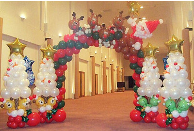 圣诞节门口气球装饰布置，广州中山气球圣诞老人鹿雪人造型装饰