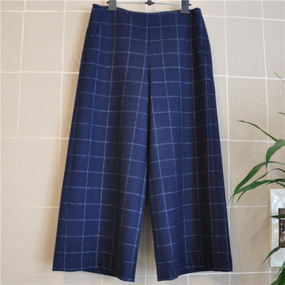 鸿思格韩版磨毛中高腰八分阔腿裤