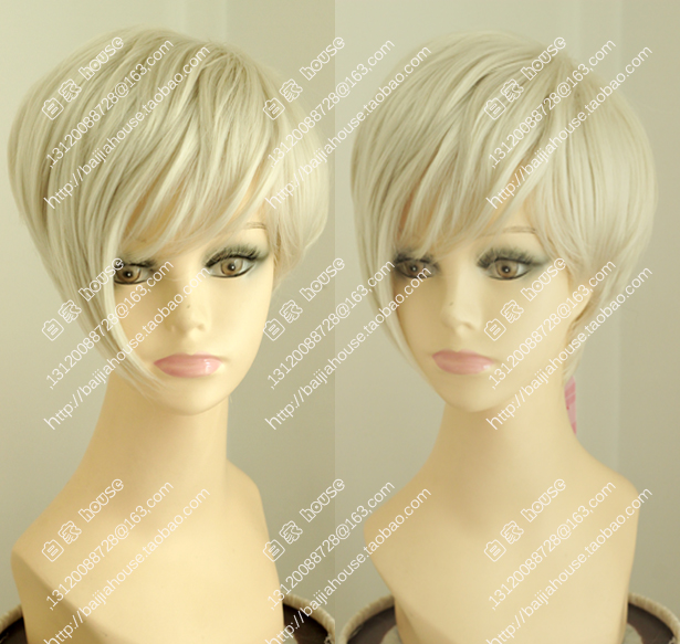 欧美淡金灰色短发假发  斜刘海 不对称鬓角 炫酷熟女蓬松女款