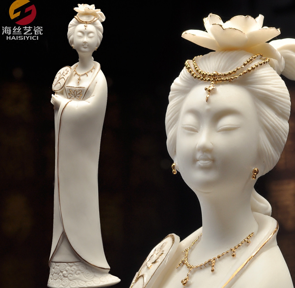 德化陶瓷四大美人杨贵妃醉酒陶瓷人物塑像摆件现代家居仕女工艺品