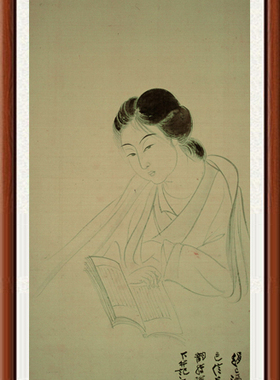 国画人物画装饰画高清新中式字画卧室客厅张大千 白描仕女赠装裱