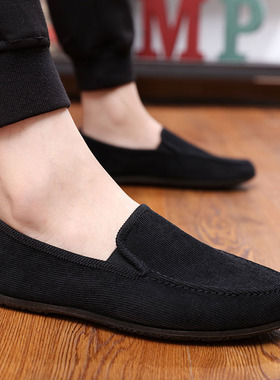 春季休闲鞋男韩版潮鞋透气帆布鞋男士黑色休闲布鞋男懒人鞋豆豆鞋