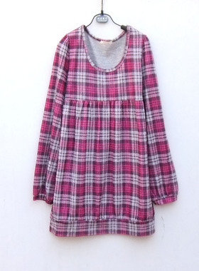 无细节图春秋薄款针织衫淡紫色格子裙长袖连衣裙女装150-160