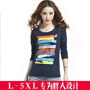 女装 春季 新款 2019新款 上衣长袖 大码 胖mm打底衫 印花T恤220斤 热卖