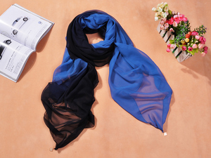 热卖渐变色桑蚕丝长款真丝丝巾围巾披肩春秋冬夏季百搭纱巾蓝色