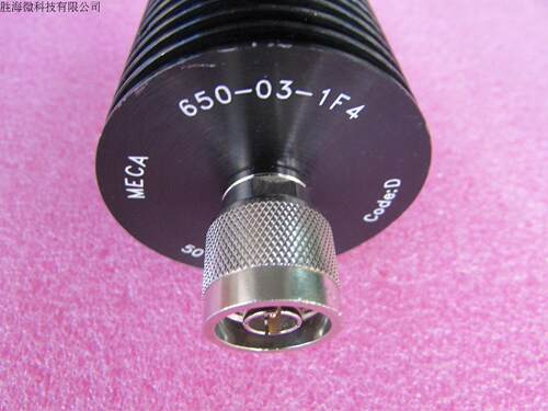 MECA进口 650-03-1F4  3dB 50W DC-6GHz N 射频微波同轴固定衰减器  品牌：MECA 型号：650-03-1F4 频率范围：DC- 6GHz 衰减值： 3dB 平均功率(Max)：50 W 连接器形式：N Female to N Male