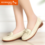 Red Dragonfly leather women's shoe, spring 2015 new genuine comfortable flat soft surface casual women's shoes women's shoes