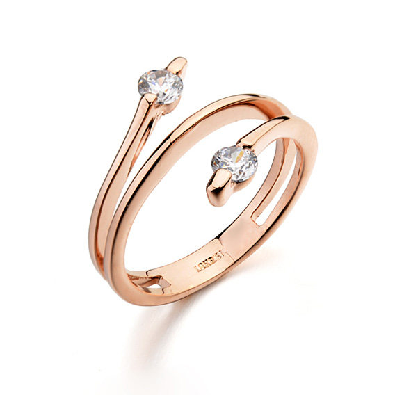 双层锆钻玫瑰金日韩风戒指