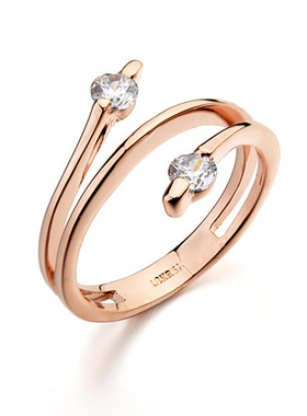 双层锆钻玫瑰金日韩风戒指