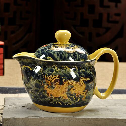 陶瓷大茶壶大号单壶功夫茶具景德镇品茗杯小山水青花骨瓷泡茶壶