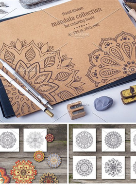 A3519矢量20张曼陀罗线条花纹填色图 AI设计素材+png高清