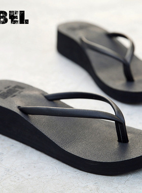 拖鞋女夏海边沙滩鞋坡跟厚底凉拖外穿夹脚韩版时尚外出百搭人字拖