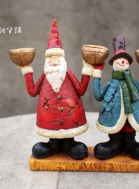 美式乡村风圣诞老人烛台装饰品