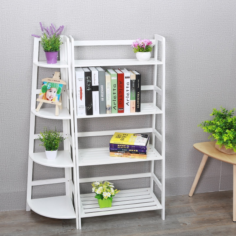 白色实木阶梯书柜简易多层落地学生斜书架创意组合简约竹家具置物
