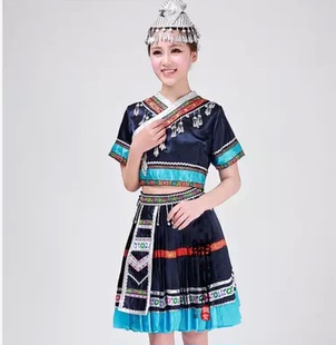 贵州布依族表演服苗族舞蹈服壮族服饰彝族演出服少数民族服饰女
