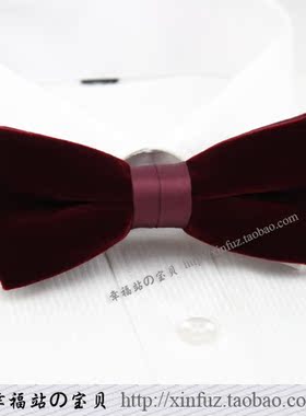 韩版男领结 品质丝绒酒红色窄型蝴蝶结 商务正装新郎结婚礼服搭配