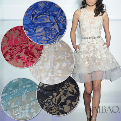 宝蓝色蕾丝欧美风礼服刺绣布料