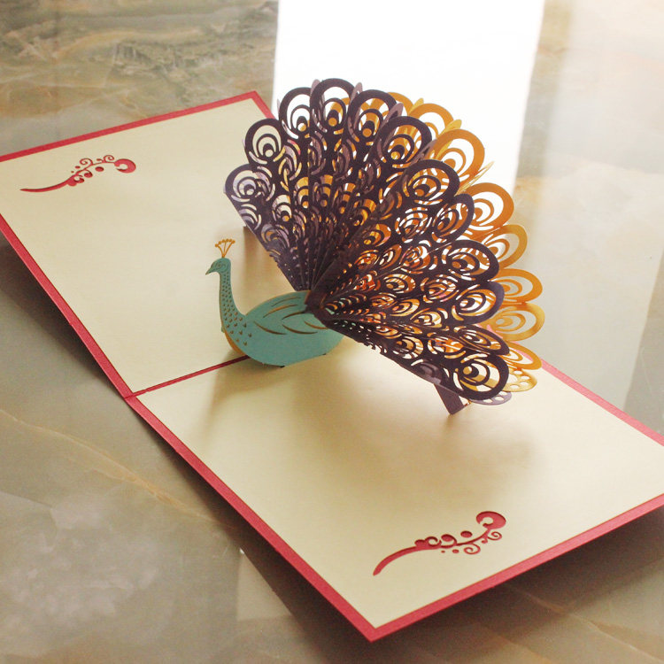 生日礼物女生卡片3d立体贺卡孔雀开屏韩国创意纯手工diy贺卡