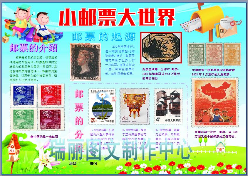 小邮票大世电子小报集邮电脑手抄报模板小学生收藏板报简报500