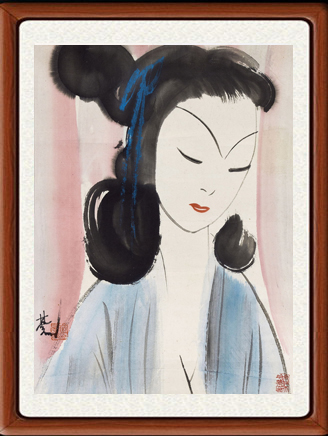 装饰画国画字画客厅真迹复制品书画作品非手绘画林风眠仕女赠装裱