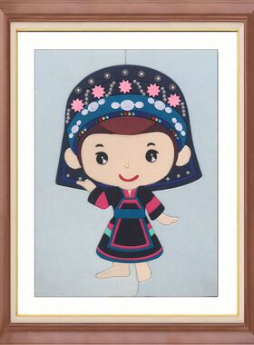 diy手工布嵌布贴拼布画材料包少数56民族服饰人物布依族30X40CM