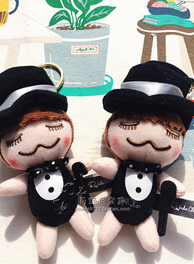 包邮日本reefur魔术师款梨花小黑帽绅士娃娃钥匙扣车包挂件挂饰
