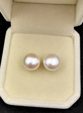 求优天然淡水珍珠耳钉 925银针强光几乎无瑕白扁圆馒头爆款耳环