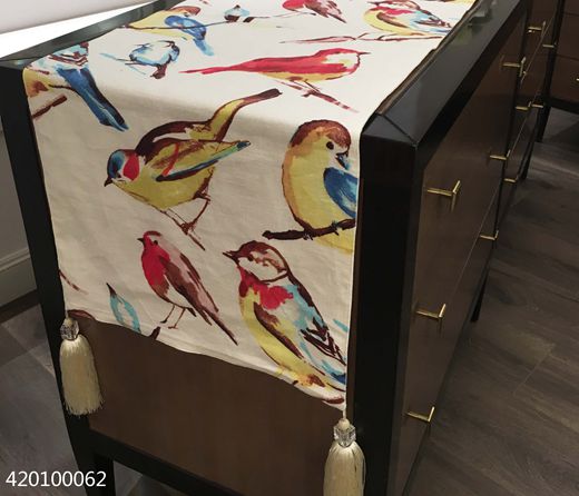 简约现代美式中式群鸟棉麻平角吊穗流苏桌旗电视柜茶几搭巾床旗