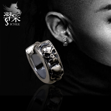 男士925银霸气风骷髅夜店耳扣