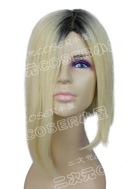 外贸淡金色黑色头皮 真发假发