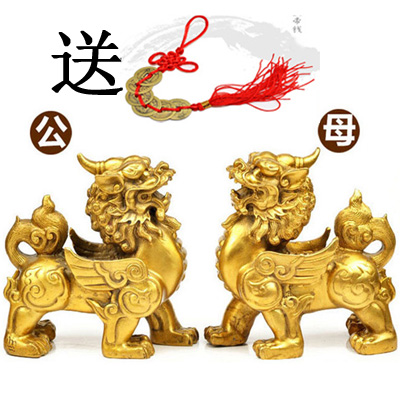 开光工艺品貔貅摆件树脂客厅仿红木纯铜貔貅麒麟招财大号辟邪一对